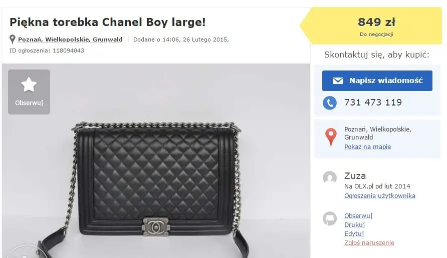 torebka chanel boy podrobka