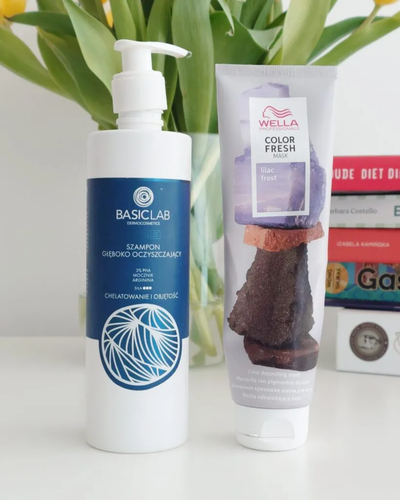 Pielęgnacja włosów denko: Szampon głęboko oczyszczający BasicLab i maska tonująca Wella Color Fresh Lilac Frost.